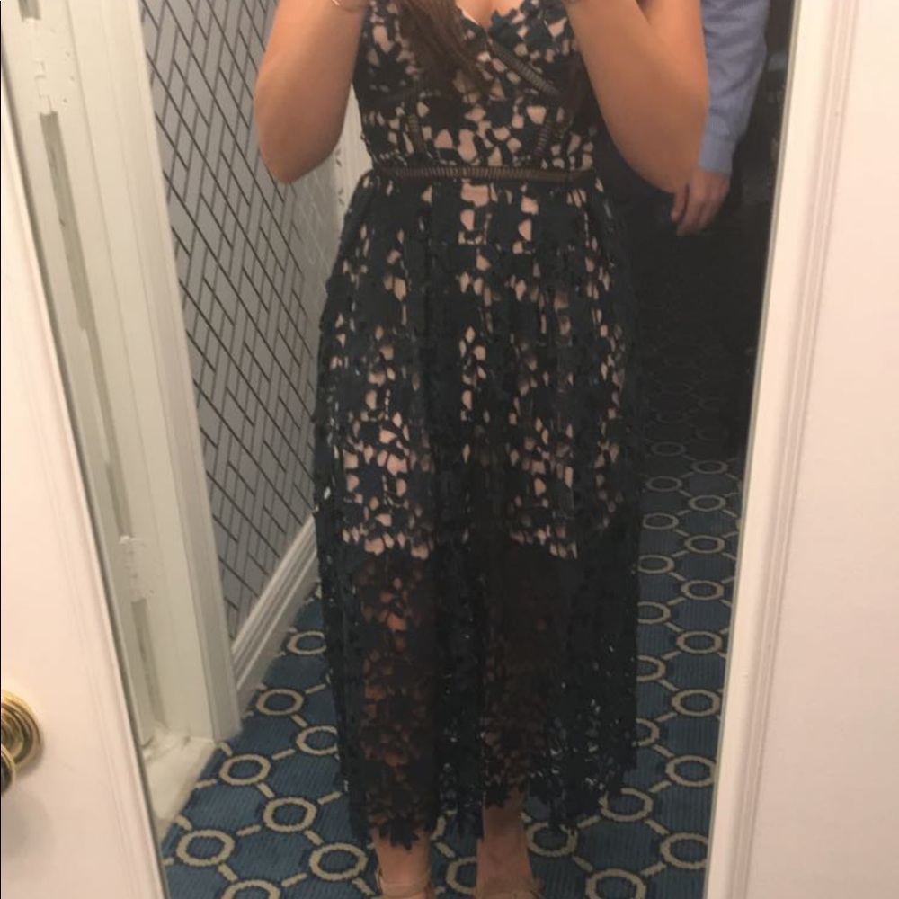 AQUA green lace midi dress